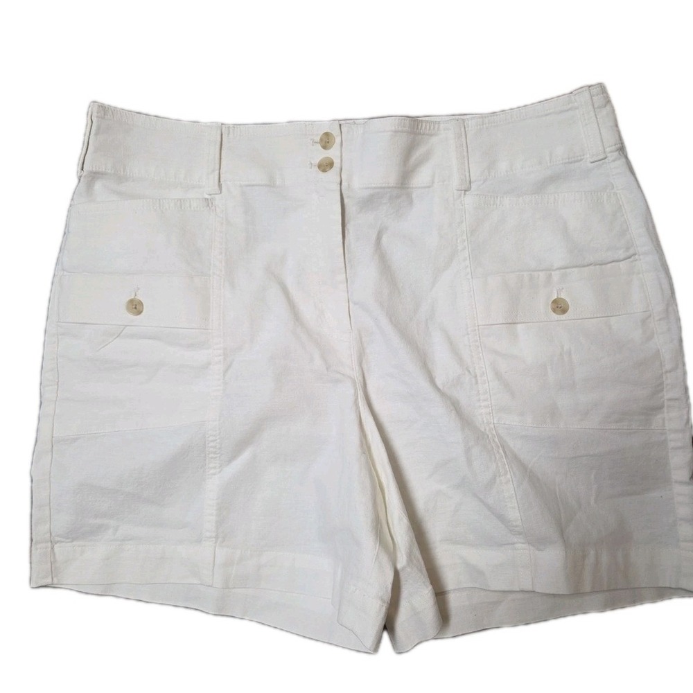 Talbots Shorts Womens Size 14 White Patch Pocket Cotton Linen Stretch 6" NWT $69